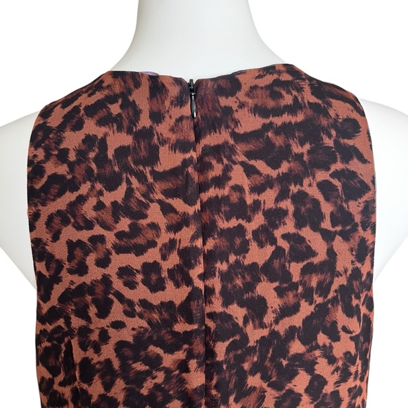 Lavender Brown silk leopard print A Line sleeveless dress size large - Picture 4 of 10